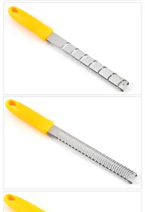 Stainless steel cheese grater with yellow handle for lemon ginger chocolate zester tool
