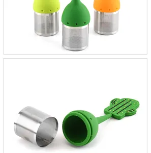 Diffuseur à thé en silicone et acier inoxydable avec design cactus mignon et tamis fin pour thé.