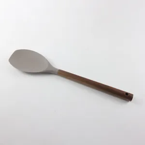 Spatule de cuisine en silicone avec manche en bois de Noyer, ustensile résistant.