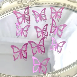 Ροζ 3D κούφιες ακρυλικές πεταλούδες τούρτας διακόσμηση για πάρτι γενεθλίων και γιορτές.