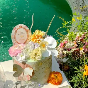 Mother's Day acrylic cake topper Monet garden floral butterfly cake decoration