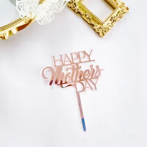 Rose Gold Mirror Mother's Day Cake Topper Happy Mothers Day Party Dessert Decoration