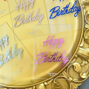 Transparent acrylic double layer happy birthday cake topper set, colorful party decor details.