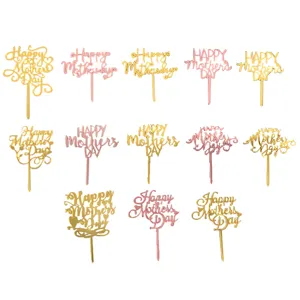 Gold Rose Gold Mirror Happy Mothers Day Cake Topper Set for Mother Party Cake Decoration