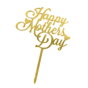 Gold mirror acrylic Happy Mother's Day cake topper, elegant party dessert decoration.