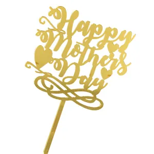 Gold mirror acrylic Happy Mother's Day cake topper for festival party baking decoration