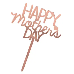 Rose gold mirror Happy Mother's Day cake topper detail, acrylic party decoration.