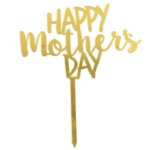Gold acrylic Happy Mother's Day cake topper, beautiful party dessert decoration for mom.