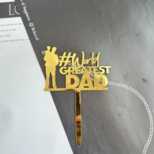 Gold Acryl Vatertag Tortenaufsatz mit Silhouette Design fuer die beste Party Dekoration.