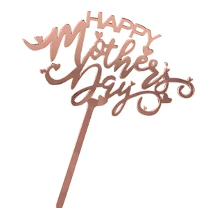 Rose gold mirror Happy Mothers Day cake topper detail shot for festive party decoration.
