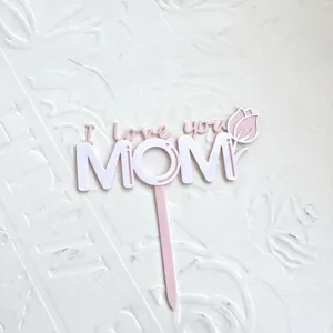 Rose acrylique Fête des Mères décoration de gâteau topper I love you MOM joli cadeau