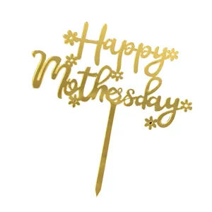 Gold mirror acrylic Happy Mothers Day cake topper for mom party celebration decorations.