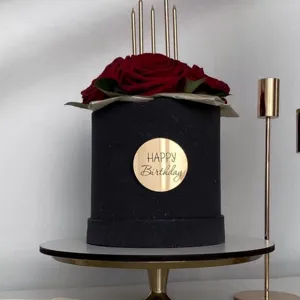 Gold acrylic happy birthday cake topper round plate party decoration cake insert sign.