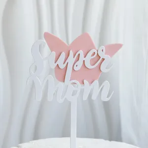 Super Mom adorno para tarta acrílico rosa corona día de la madre decoración pastel
