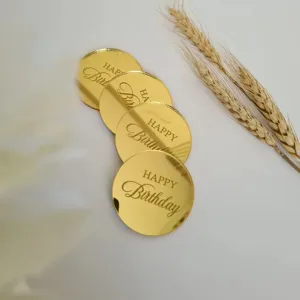 Gold acrylic happy birthday cake topper set round party decoration disc for celebration events party