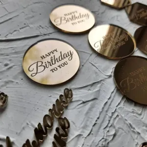 Gold mirror acrylic happy birthday cake topper round disc party decoration supplies