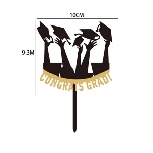 Decoración para tarta de graduación acrílico negro oro fiesta postre adorno topper 10cm
