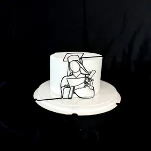 Acrylic female graduate cake topper black line art graduation party cake decoration supply