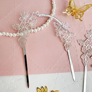 Acryl Spiegel Bogen Tortenaufsatz mit Blumenmuster, elegante Party-Dessertdekoration.