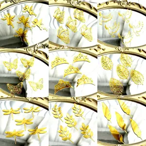 Acrylic Mirror Gold Cake Toppers Crown Butterfly Leaf Angel Feather Shape Cupcake Decoration For Wedding Birthday Party Desserts Table