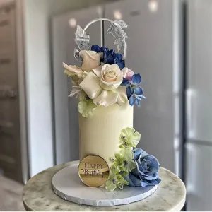 Acryl Kuchenaufsatz Set mit Bogenblatt und Geburtstag Schild für Party Deko Details.