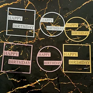 Deco gateau anniversaire acrylique geometrique rond carre dore argente ensemble de fete.