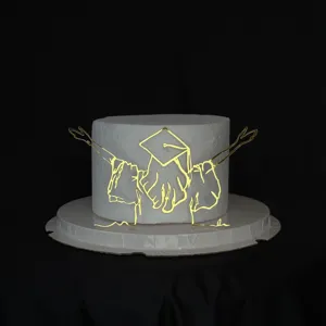 Gold acrylic graduation cake topper line art silhouette female PhD cake decoration detail
