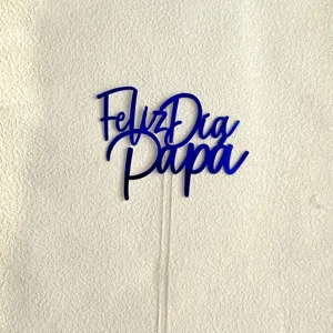 Topper torta festa del papà acrilico dettaglio, decorazione blu Feliz Dia Papa carina.