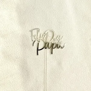 Topper per torta Feliz Dia Papa in acrilico argentato per la festa del papà.