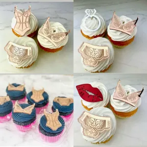 Sexy Bikini Lingerie Acrylique Cupcake Toppers Or Rose Miroir Dentelle Design Bague Diamant Lèvres Gâteau Inserts Pour Enterrement Vie Jeune Fille Anniversaire Fête Décorations