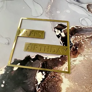 Decoration de gateau d'anniversaire en acrylique dore pour fete et table de dessert.