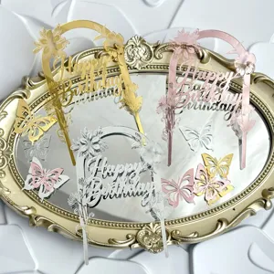 Acryl Happy Birthday Kuchen Topper Bogen mit Schmetterling Torte Deko Gold Silber