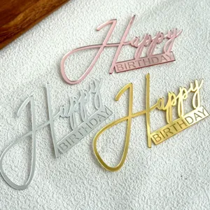 Lot de Cake Topper Happy Birthday en Acrylique, Or Argent Or Rose Décoration de Fête