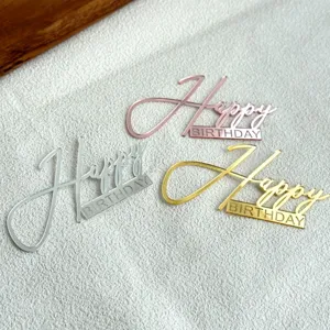 Ensemble de cake topper Happy Birthday en acrylique, décoration de fête doré argenté rose.