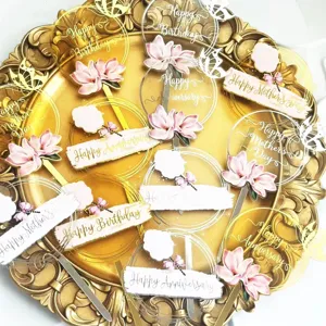 Acrylic cake topper set with UV printing design for birthday and anniversary party decor.