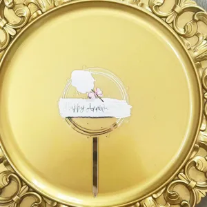 Acrylic Happy Anniversary cake topper with cute design, perfect for party decorations.