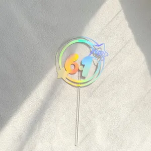 Topper de tarta holográfico 6.1 día del niño diseño de estrella círculo decoración