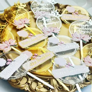 Acrylic cake topper laser engraved happy birthday anniversary party decoration supplies