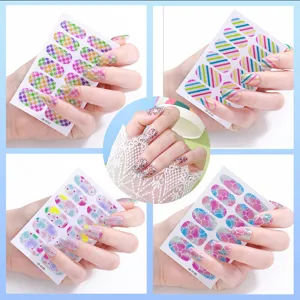 Colorful Full Cover Adhesive Nail Stickers With Nail File Fashion Mixed Patterns Glitter Nail Art Decorations
