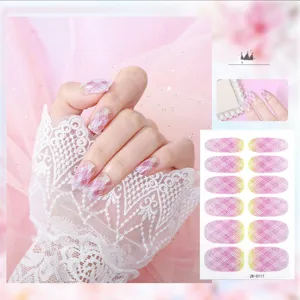 Pink glitter plaid nail wraps, full cover adhesive nail art stickers for women and girls.