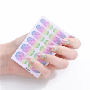 Rainbow glitter plaid nail wraps, colorful full cover adhesive nail art stickers for women.