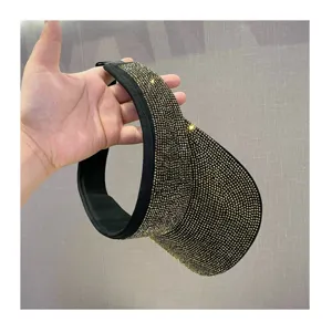 Gorra de sol vacía con diamantes de imitación brillante gorra de verano visera para mujer