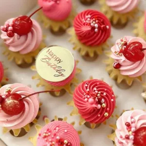 Acrylic happy birthday cake topper disc, gold round dessert decoration for birthday party.