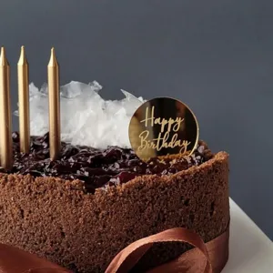 Acrylic Happy Birthday cake topper round disc gold mirror party decoration for celebration.