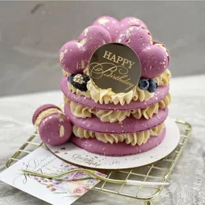 Acrylic Happy Birthday cake topper round gold plate for birthday party cake decoration