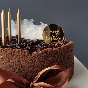 Gold mirror acrylic happy birthday cake topper round plate for birthday party decoration