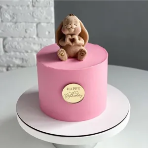 Birthday cake acrylic topper round golden plaque cute bunny party decoration pink pastel aesthetic