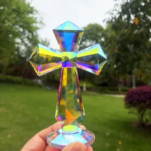 Adorno de cruz de cristal europeo decoración de mesa de vidrio aurora para hogar oficina