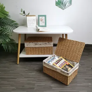 Panier de rangement en osier décoratif avec couvercle, grand et petit panier pour la maison.