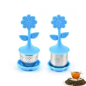 Diffuseur de Thé en Silicone et Acier Inoxydable en Forme de Fleur Créative Filtre à Thé Mignon pour Maison Cuisine Bureau